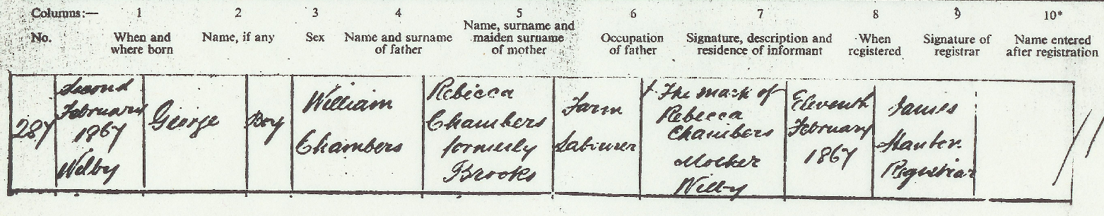 Birth Certificate for George Chambers