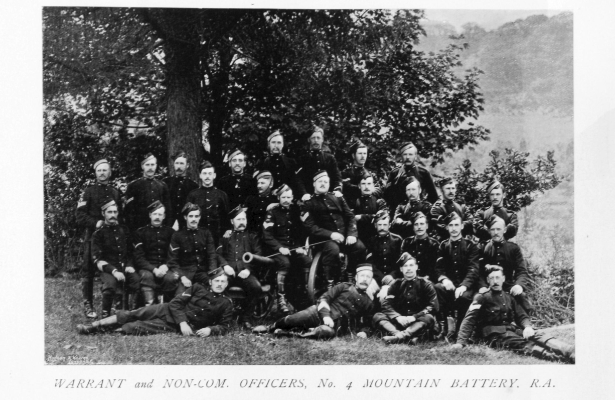 No. 4 Mountain Battery R.A - Warrant and Non-com Officers. Navy &amp; Army Illustrated magazine, 1896.