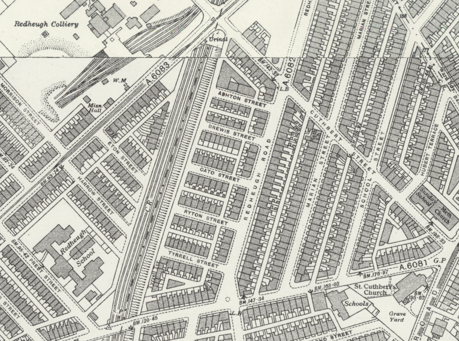 Map of area around Cato Street, Gateshead from OS 25 inch map series 1892-1914.