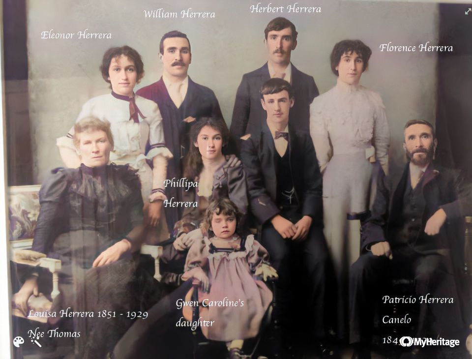 Photograph of Patricio Herrera's family (undated but perhaps 1900 based on the age of the child Doris Gwen)